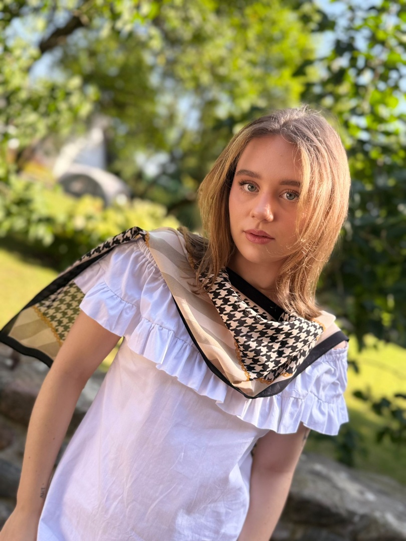 SDM-11 Unikat jedwabny szalik dwustronny 145x30cm